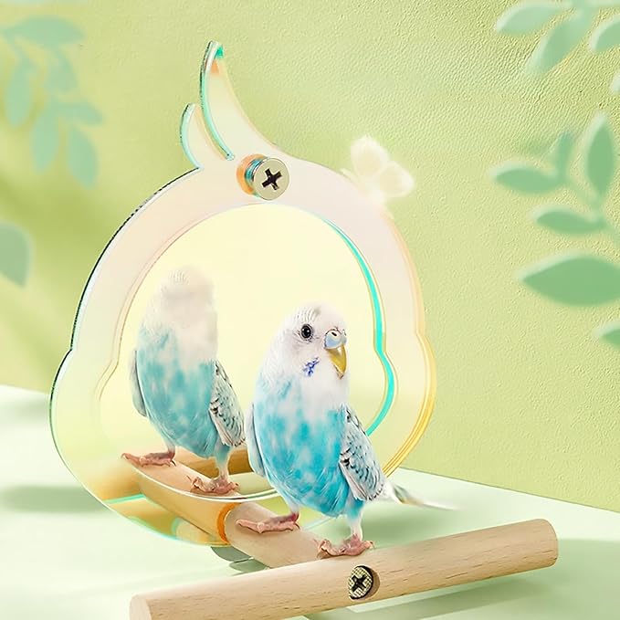 Bird Mirror with Perch Stand Interactive Toys Cages Accessories for Pet Parrot Parakeets Budgies Cockatiels Conures Lovebird Finch Canaries and Other Small Birds