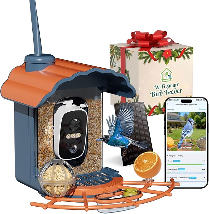 Smart Bird Feeder with Camera Solar Powered: 2K HD Video Wireless Outdoor Bird House Camera, AI Bird Species Identification & Arrival Alerts, Ideal Gift for Bird Lovers - Blue