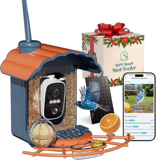 Smart Bird Feeder with Camera Solar Powered: 2K HD Video Wireless Outdoor Bird House Camera, AI Bird Species Identification & Arrival Alerts, Ideal Gift for Bird Lovers - Blue