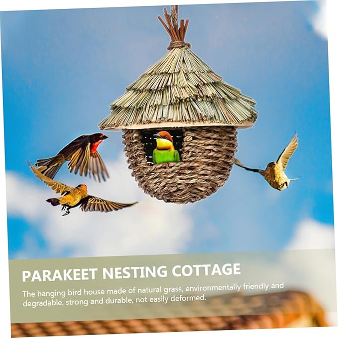 LIOOBO Garden Use Straw Woven Bird House Decorative Parrot Nest for Outdoor Indoor Use Durable Wear Resistant Chic Style Provides Shelter from Elements for Bird Breeding