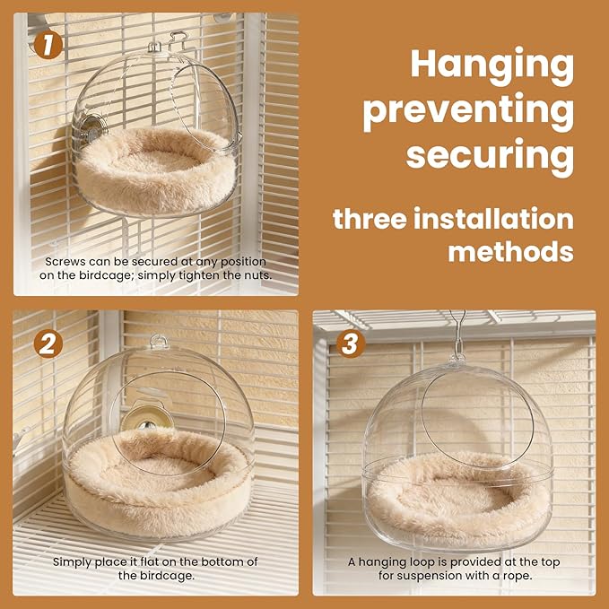 Bird Flat-Bottomed Nest for Cage Clear Transparent Observation Hanging Bite-Resistant Washable Bird House, Parakeet Breeding Nesting Plush Warm Bird Bed for Parrot Budgie Lovebird Canary