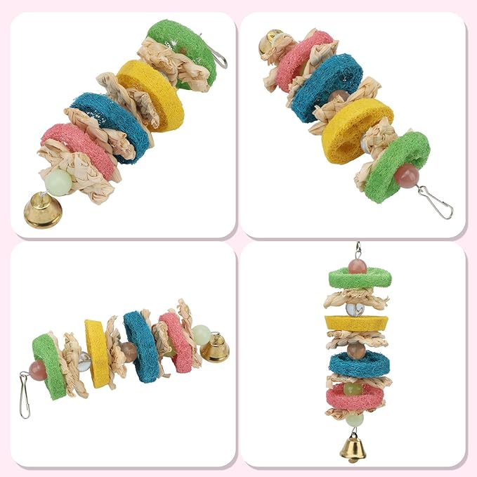 Hypeety Pet Bird Parrot Swing Chewing Toy Natural Sepa Takraw with Happy Twist Colorful Bead Swing Bell