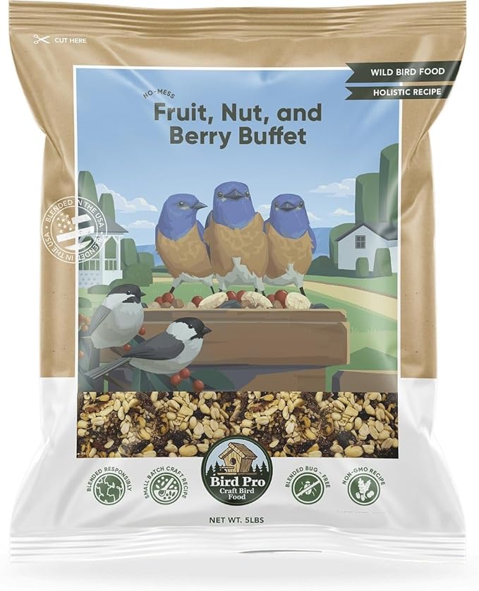 Bird Pro Holistic Bird Seed - Premium Seed for Backyard Feeding (5 Pounds, No Mess Fruit, Nut, & Berry Buffet)