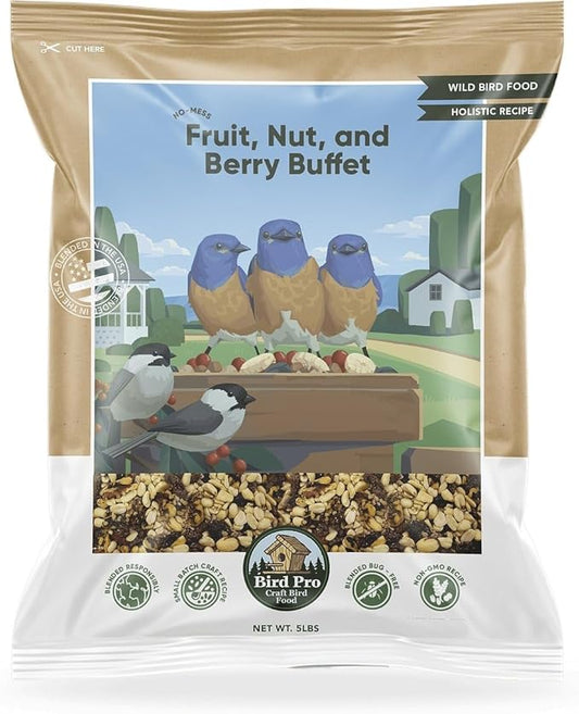 Bird Pro Holistic Bird Seed - Premium Seed for Backyard Feeding (5 Pounds, No Mess Fruit, Nut, & Berry Buffet)