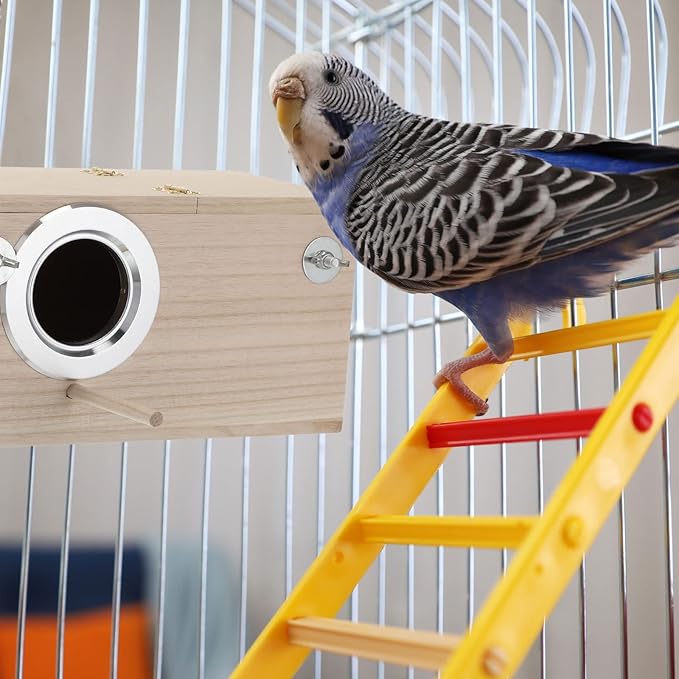Wesiti 2 Pieces Wooden Parakeet Nesting Box Christmas Breeding Pet Bird House for Cage with Perch for Parrot Parakeet Cockatiel Lovebirds Budgie Conure and Other Small Birds(5.1 x 5.1 x 9.8 Inches)