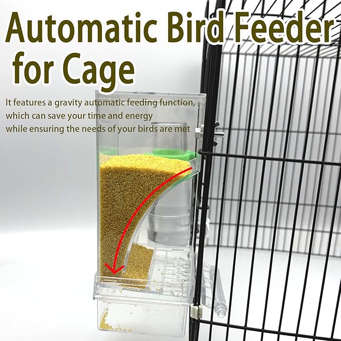 Automatic No Mess Bird Feeder Water Dispenser Set, Acrylic Transparent Parakeet Cage Accessories Bird Feeder and Waterers in Cage for Small and Medium Cockatiels, Finches, Lovebirds