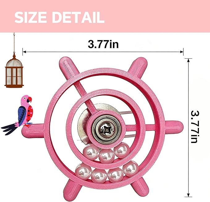 Spinning Bird-Toys Bird Cage Toys & Bird Perch Parrot-Parakeet Budgie Cockatiel Conure Macaw Chicken Parrot Enrichment Cage Accessories Small Animal Chewing Toy (Rosy Spinner)