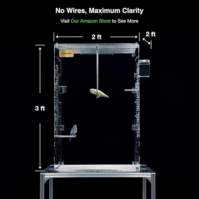 GuineaLoft™ Custom Acrylic Bird Cage (Model-ET2) - Crystal Clear, Custom Sizes from Small to Extra Large, Optional Divider, Name Plate, UV Background, Accessories - Visit the GuineaLoft Store
