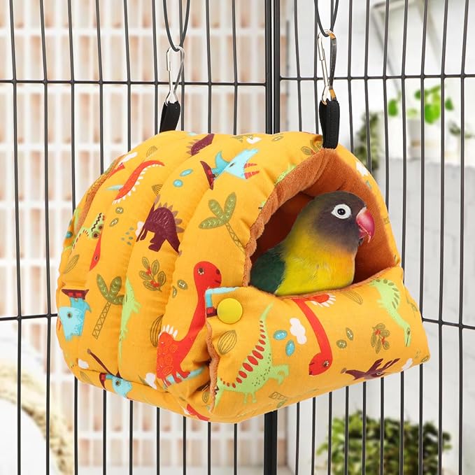 Wontee Bird Nest House Winter Warm Snuggle Hut Bird Bed Hanging Hammock for Parrots Budgies Parakeets Caique Senegal Cockatiels Conures (Dark Yellow, Small)
