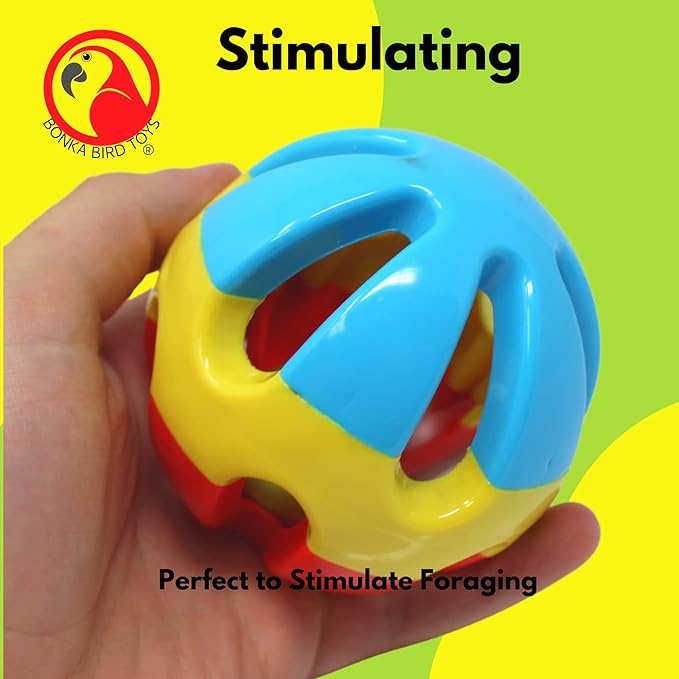 Bonka Bird Toys 2373 Soccer Rattle Ball 3.50" Diameter Large Parrot Rattle Foot Talon Cage Toy, Cockatoo, Macaw, Eclectus, and Similar