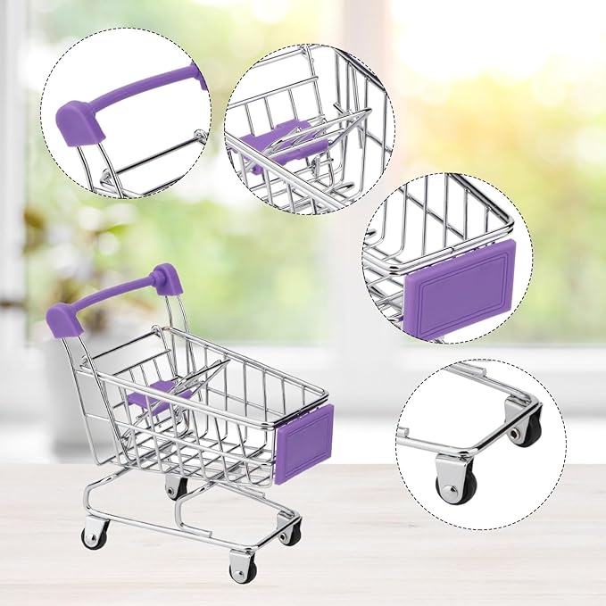 Hypeety Bird Toys Mini Shopping Handcart Trolley Parrot Intelligence Training and Playing Toy for Parakeets Budgies Cockatiel Conures Caique Quaker Lovebirds (Purple)