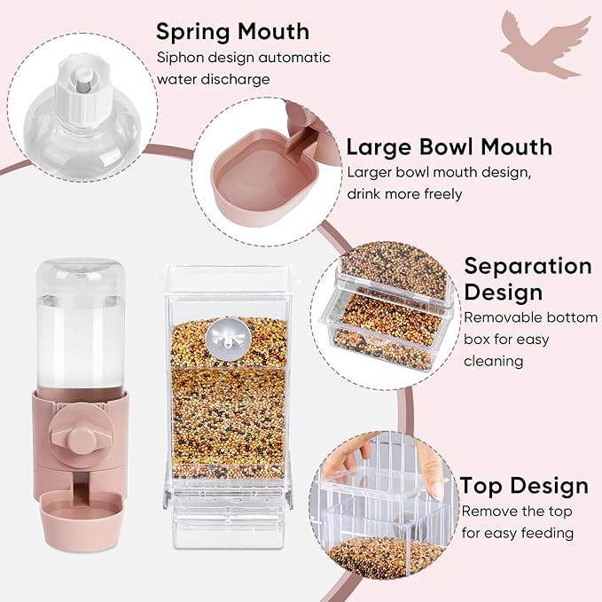 lemtrflo No Mess Bird Feeder Water Dispenser Set, Bird Feeder for Cage, Cage Accessories for Cockatiels, Finches, Budgies and Canaries