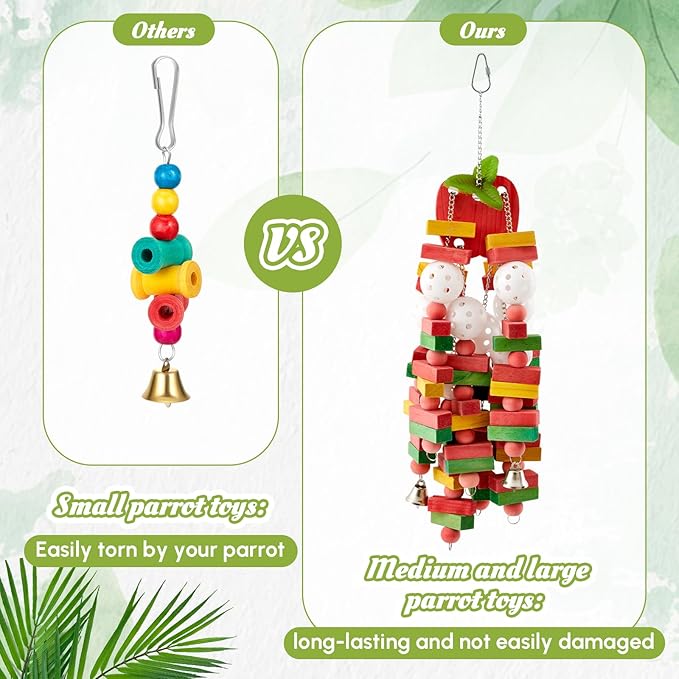Seenelling 6 Pcs Extra Large Bird Parrot Toy Multicolored Natural Wooden Parrot Cage Chewing Toys for Large Medium Macaws Cockatoos African Grey Birds (Mixed)