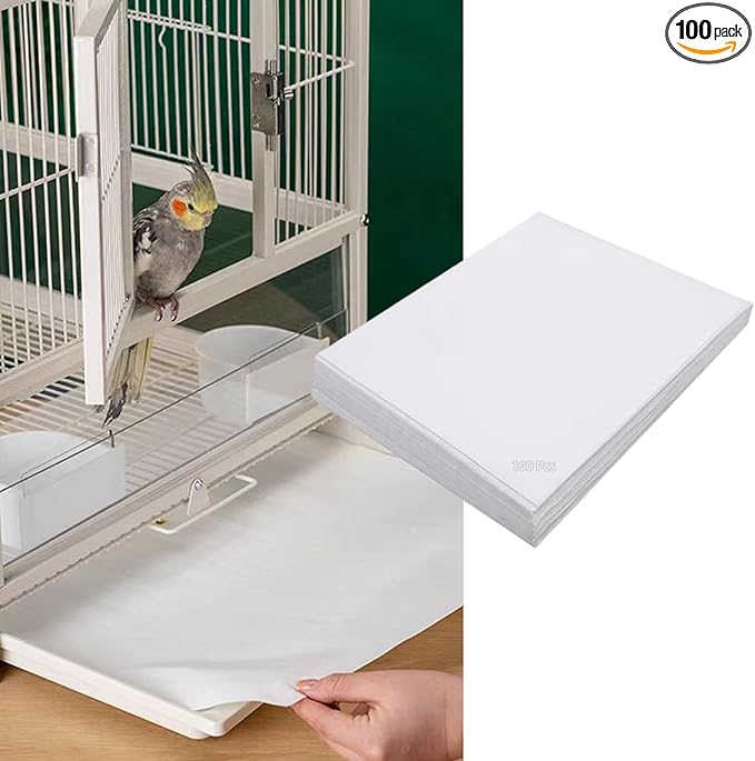 MANON ROSA Bird Cage Liner Papers,100pcs Disposable Non-Woven Parrort Cage Liner, Precut Absorbent Leakproof Bird Carrier Cleaning Birdcage Accessories (Rectangular (15.7''L×16.5''W))