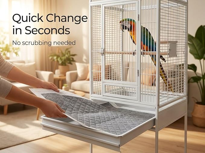 XL Bird Cage Liners 23.6" x 35.4" (20 Pack = 40 Weeks) - 7-Layer Bamboo Charcoal Pads for Macaw & Parrots - Odor & Dander Control - Quick Cleanup Paper Alternative at $0.15/Day
