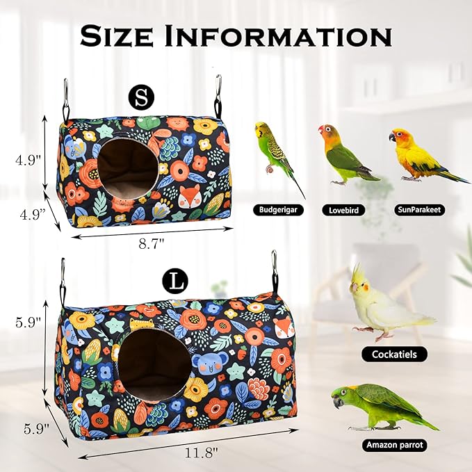 Bird Warm Bed - Parrot Sleeping Nest & Hideaway Cave for Cockatiels, Parakeets, Budgies & Lovebirds