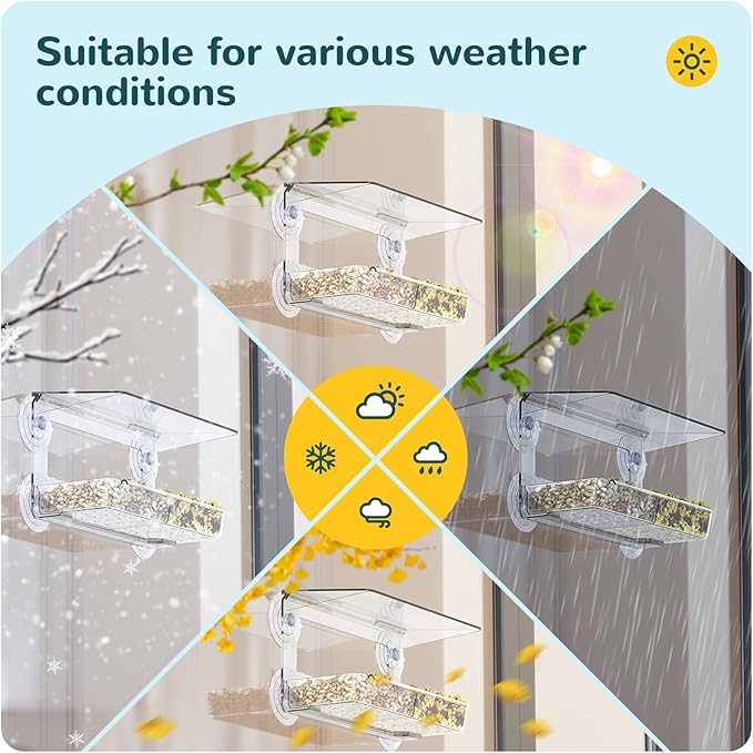 MrCrafts Nature Window Bird Feeder with Strong Suction Cups, Clear Window Bird feedersfor Viewing, Cardinal Bird Feeders for Outside, Unique Gift