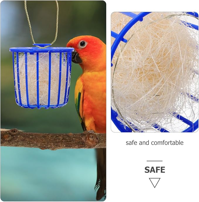 POPETPOP 2 Pcs Bird Nests with Jute Filler, Plastic Hollow Hanging Cage Bird Eggs Hatching Tool, Bird Breeding Hut Nest Pan for Finch Parrot Canary