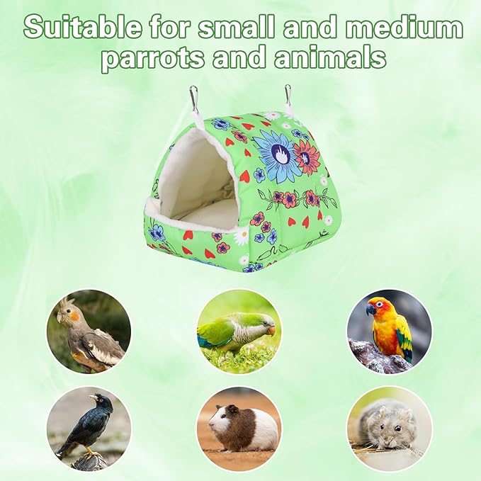 Bird Bed for Cage Warm Winter Nest Hammock with Hanging Hook Cage Accessories for Small Birds Parakeets Cockatiels Love Birds Cockatiels Conures Hamster (Green, M)