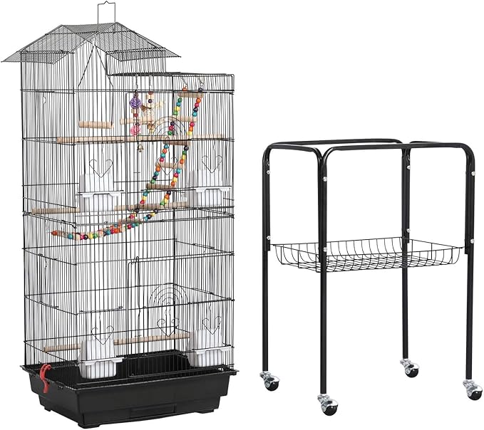 Topeakmart 62.4inch Standing Large Bird Cage with Rolling Stand for Budgies Cockatiels Parakeets Lovebirds Small Birds