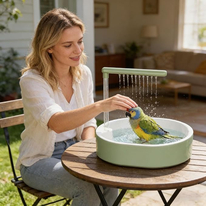 Parrot Shower, Automatic Parakeet Bird Bath for Cage Indoor,Parrot Bird Shower Budgie Bath Guard, Pet Accessory, Automatic Circulating Water Bathtub for Pet, Lovebird, Finches, Conure (Green)