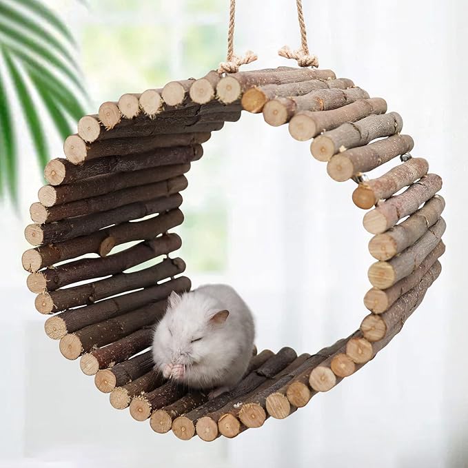 Natural Apple Wood Parrot Hammock & Tree Caves - Bird Cage Accessories for Little Bird, Parakeets, Cockatiels, Lovebirds & Hamsters (6.49" Diameter)