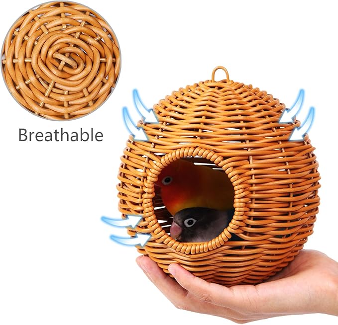 Chewproof Steel Frame Bird Nest for Cage, With 4 Swing Hanging Standing Chewing Toy Hammock Climbing Ladder,Washable Small Bird Bed Parakeet Nest Sleep for Parakeet Lovebird, Canary, Budgie, Finch