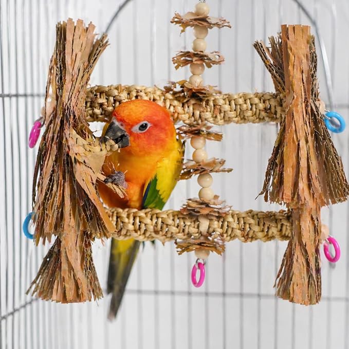 Bonka Bird Toys 1557 Duo Natural Helix Bird Toy 12" with Vine Wood and Natural Fibers 8.5" W for Small to Medium Parrots Budgie Cockatiel Conure Chewing Foraging Cage Toy