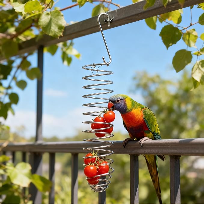 Bird Foraging Toy, Steel Holder for Bird Cage Accessories Hanging Fruit Vegetable Feeder for Parrot Cage Parakeet