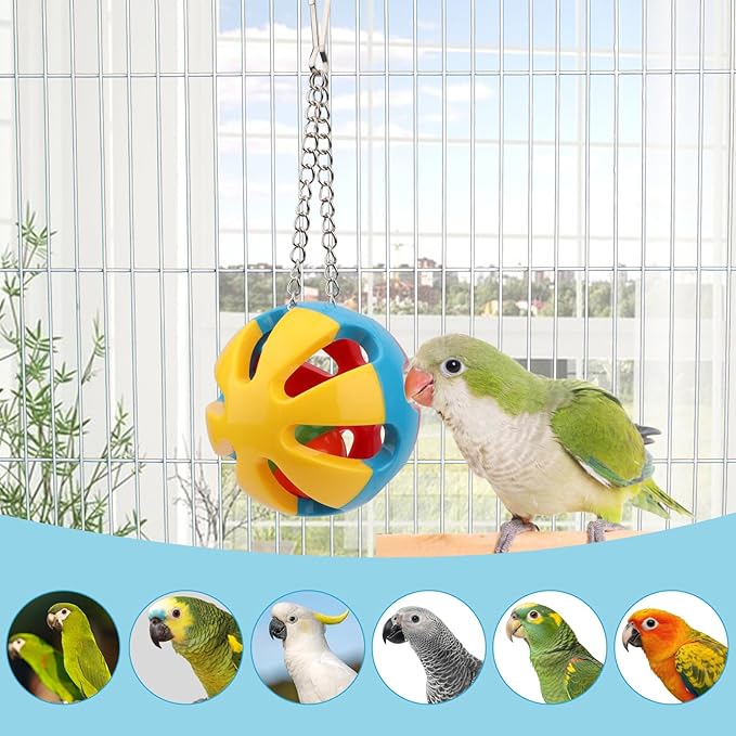 Hypeety Parrot Colorful Ball Toys with Bell Cage Hanging Chewing String for Parakeet Conure Cockatiel Small Medium Birds (B)