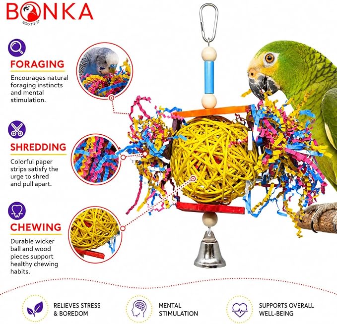 Bonka Bird Toys 1839 Foraging Star 7" High by 8" Wide, Medium Parrot Chew Shred Forage Cage Toy, Conure, Pionus, Quaker, and Similar Birds