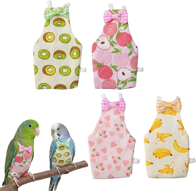 4 Pcs Bird Diaper Reusable Cute Pet Bird Parrot Diapers with Waterproof Inner for Cockatiel Budgie Canary