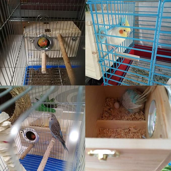 Pine Wood Parakeet Nest Box Bird House Budgie Breeding Mating Box for Lovebirds Cockatiel Parrotlets (M)