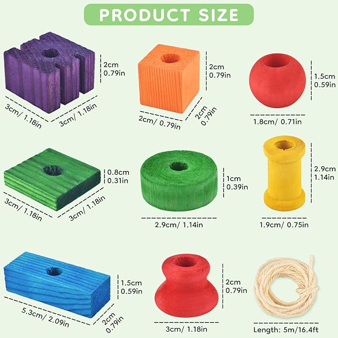 DBNESS Bird Toys for Parrots, 200 Pcs Colorful Multi-Shaped DIY Wooden Blocks Craft, Natural Parrot Chew Training Foot Toy for Amazon African Grey Cockatiels Conure Monk Parakeet