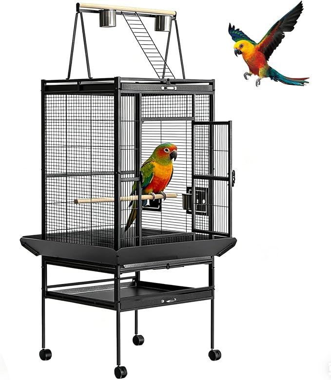 Garvee 68" h Large Bird Cage, Rolling Play Top Parakeet Cage, Big Bird Cages for Parrots, Parakeets, Cockatiels, Conures, Budgie, Lovebird