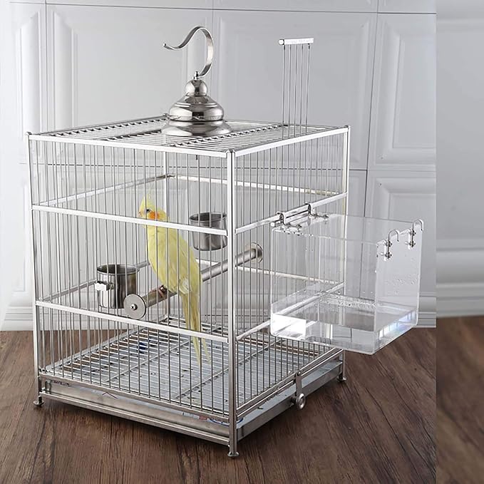 Big Bird Bath Cage, Cleaning Pet Supplies Cockatiel Bird Bathtub with Hanging Hooks for Birds Lovebirds Cockatiels Canaries Sun Conures for Most Birdcage