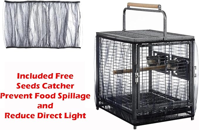 Deluxe Portable Durable Wrought Iron Bite-Proof Bird Travel Parrot Vet Carrier Cage Prevent Beaks Out Pet Products for Parrots Conures Cockatiel Amazon African Grey Include Cage Cover
