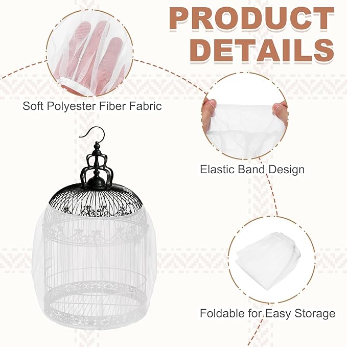 Bird Cage Seed Catcher, Bird Cage Net Cover Seeds Guard, Universal Birdcage Accessories, White, Circumference 43.3"-59.1", Height 15.7" for Parrot Cockatiel Enclosures
