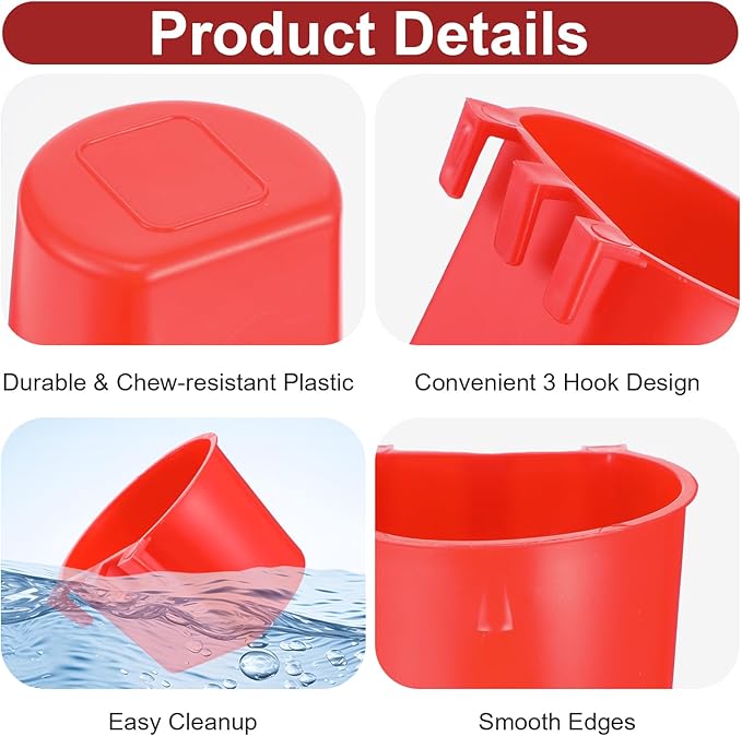 40 Pcs Cage Cups Birds Feeders – Hanging Chicken Feeders & Waterers, Bird Water Dispenser, 8 oz Plastic Food/Water Bowl for Parrot, Pigeons, Quail, Gamefowl, Bunny, and Small Pets (Red)