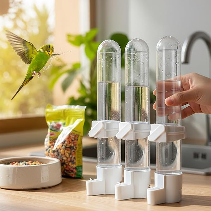 Automatic Bird Water Dispenser Cage Hanging Water Feeder with Anti-Spill Design for Parakeet Canary Small Parrot Lovebirds (3PCS 120ml Water Dispenser)