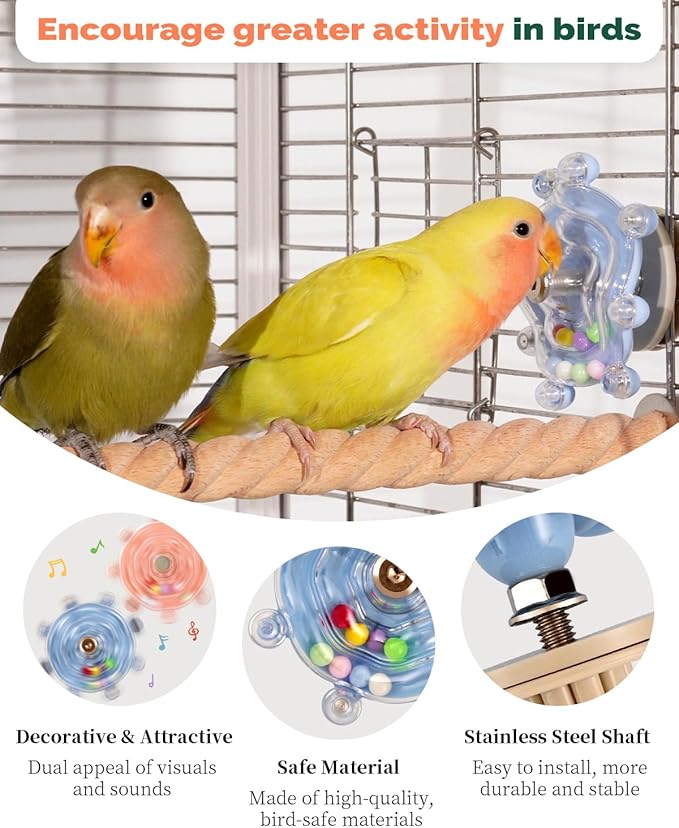 2 Pcs Bird Toys for Parakeets, Budgie Toys, Spinning Wheel Parrot Toys, Chewing Exercisers, Interactive Bird Cage Toys for Budgies, Cockatiels, Lovebirds, Parakeets, Conures and Small to Medium Birds