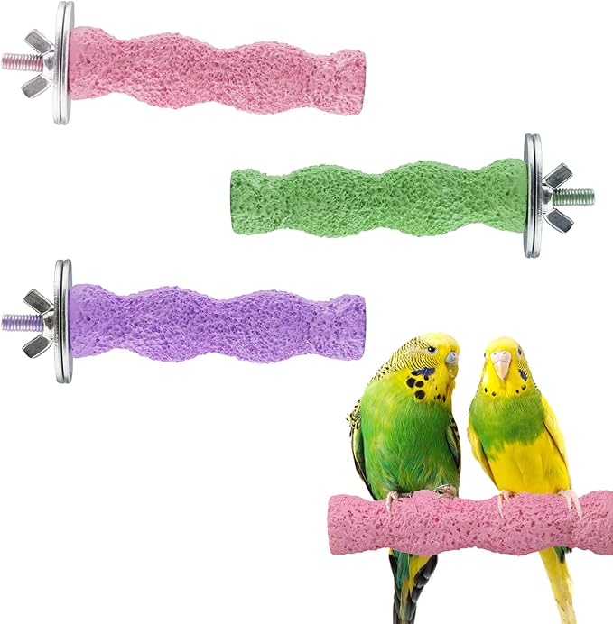 3-Piece Bird Beak Grinding Stone, Resin Parrot Perch for Cage, 5.7-Inch Nail Trimmer and Claws Grinding Stick for Parakeets, Cockatiels, Hamsters, and Chinchillas