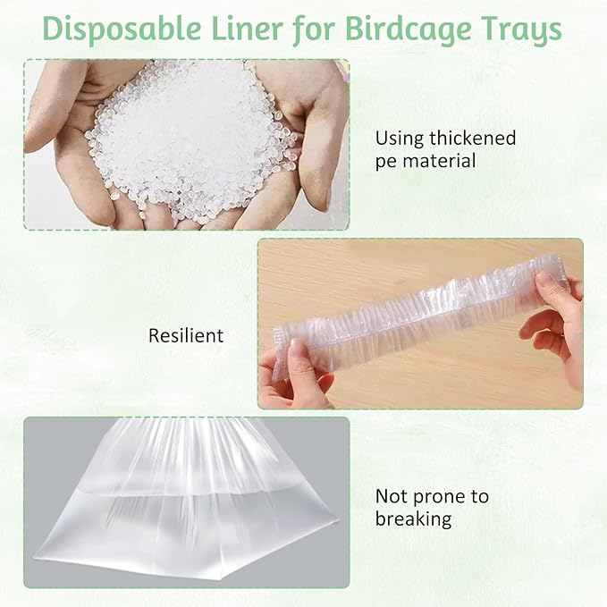 Tfwadmx 30 PCS Disposable Bird Cage Liner Bags 34'' x 22'' Plastic Parakeet Cage Tray Liners Oversized Plastic Tray Covers for Birdcage Parrots Cockatiels
