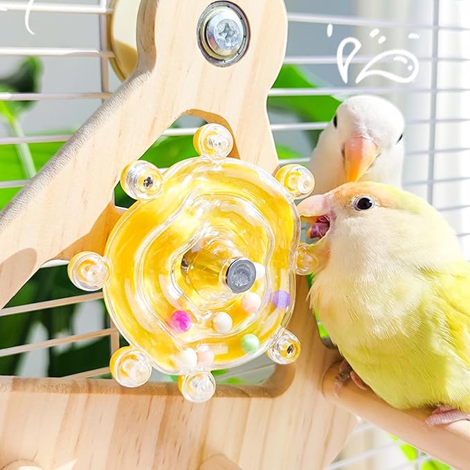 2 in 1 Interactive Bird Toys,Nature Wooden Swing Parrot Toys with Spinner Rattle Bell, Cockatiel Toy Bird Cage Accessories for Parakeets, Cockatiels & Conures etc (Free Size, Boat Style)