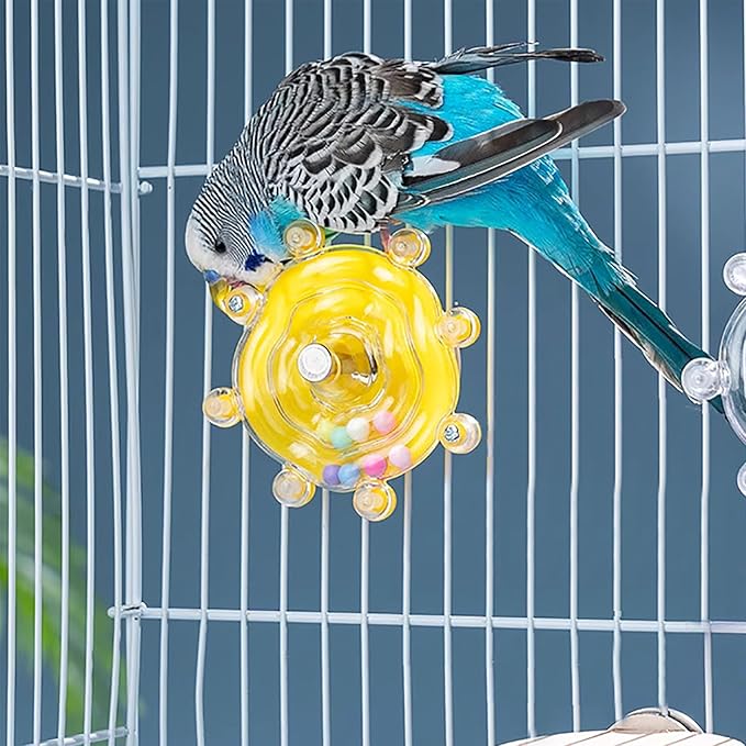 Windmill Roller Parrot Toy Bird Toys Bird Cage Accessories Parakeet Toy Chewing Toy for Conure Cockatiel Budgies Lovebird Parrotlet Sun Conure Budgie Mini Macaw Small Medium Birds (Yellow)