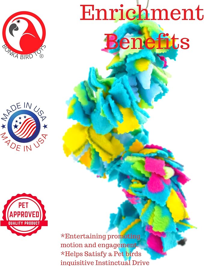 Bonka Bird Toys 1796 Twist Fluff Colorful Fleece Fluffy Cuddle Parrot Cockatoo African Grey Quaker
