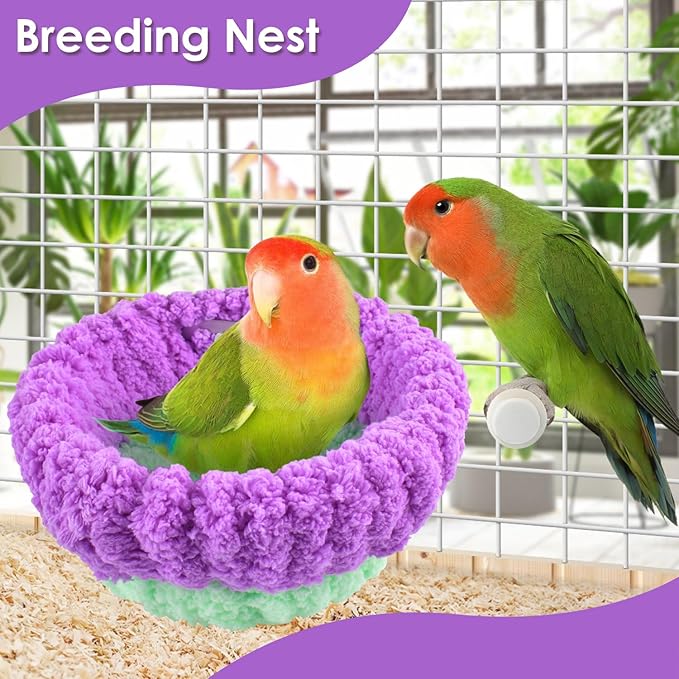 KATUMO Bird Nest, 7inch Small Parrot Breeding Bed for Budgie, Parakeet, Cockatiel, Conure, Lovebird, Canary, Finch Birds (Purple/Green, Large)