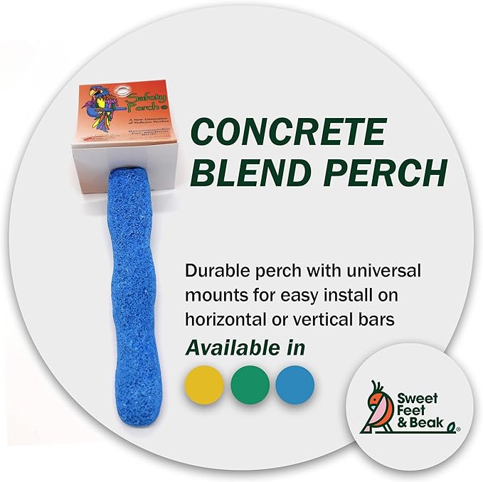 Sweet Feet and Beak Comfort Grip Safety Perch for Bird Cages - Pedicure Perch for Birds to Keep Nails and Beaks in Top Condition - Safe Easy to Install Bird Cage Accessories Small 6.5" - Blue