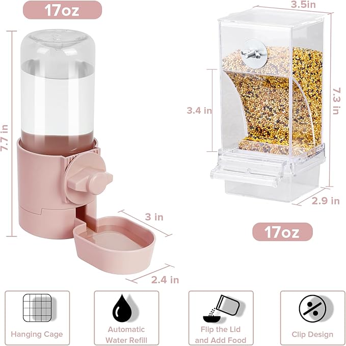 lemtrflo No Mess Bird Feeder Water Dispenser Set, Bird Feeder for Cage, Cage Accessories for Cockatiels, Finches, Budgies and Canaries