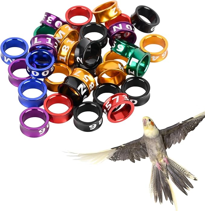 Bird Rings, Bird Bands, Bird Leg Rings, Multicolor Aluminum Leg Rings, Identification Training Rings Hibiscus Birds, Parrots, Peonies, Mixed Colors 50 Per Pack